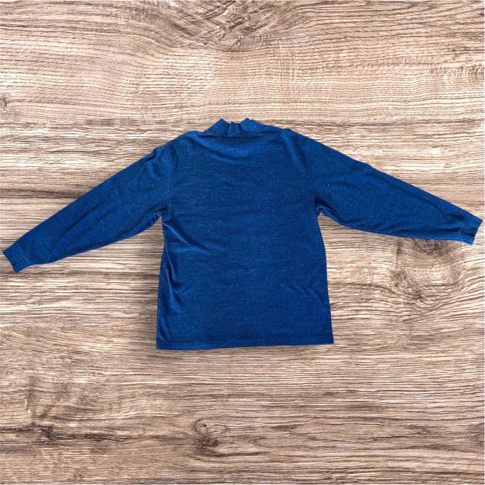 LL Bean Men's Mockneck Shirt Medium Blue Heather Cotton Long Sleeve Unshrinkable